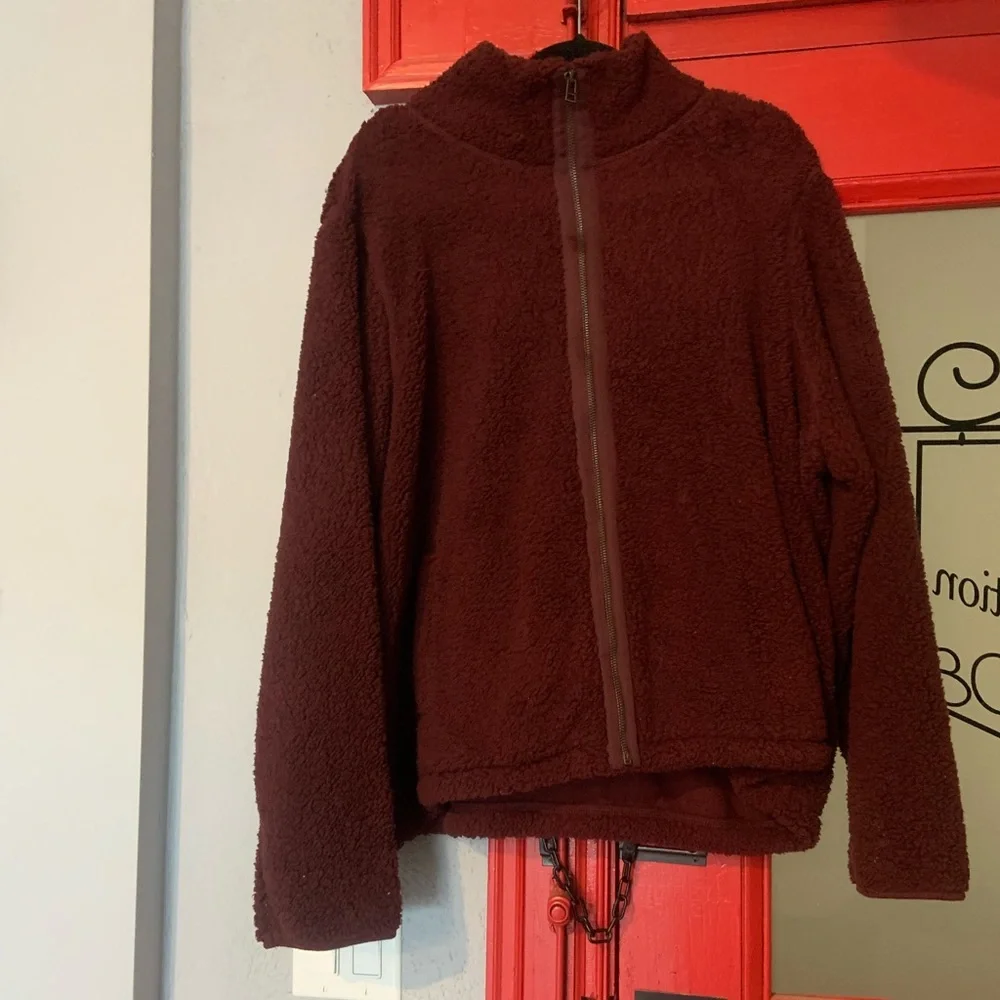 Burgundy Fluffy Old Navy Jacket - Picture 1 of 2
